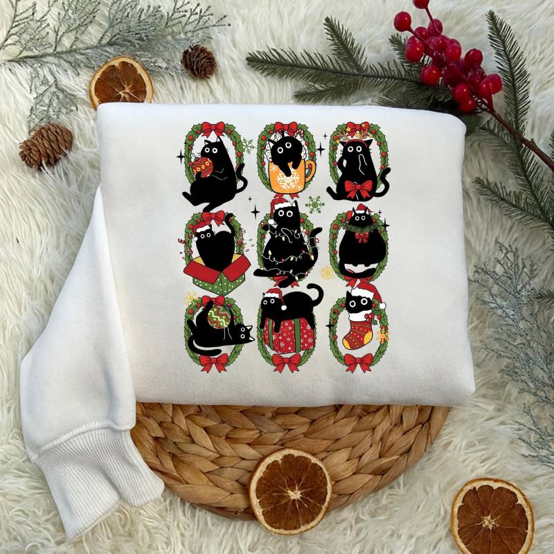 Christmas Cats Shirt, Lustiges Katzen Weihnachten T-Shirt, Schwarze Katze Sweatshirt, Festliches Geschenk Für Tierliebhaber Und Katzenfans von Shopbey