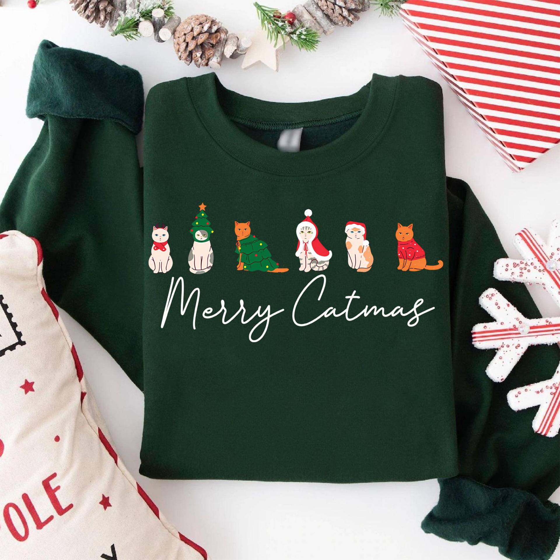 Merry Catmas Shirt, Lustige Katzen Weihnachten T-Shirt, Weihnachtskatzen Sweatshirt, Tier Geschenke Für Katzenliebhaber von Shopbey