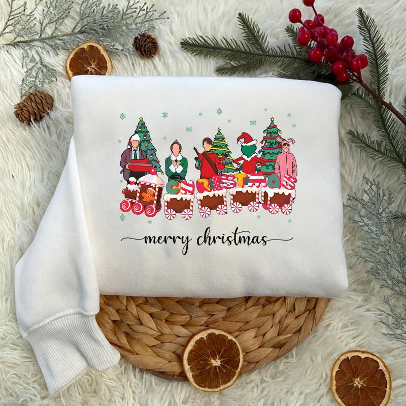 Merry Christmas Shirt, Lustiges Weihnachts T-Shirt, Xmas Characters Sweatshirt, Cartoon Zug Pullover, Festliche Geschenkidee von Shopbey