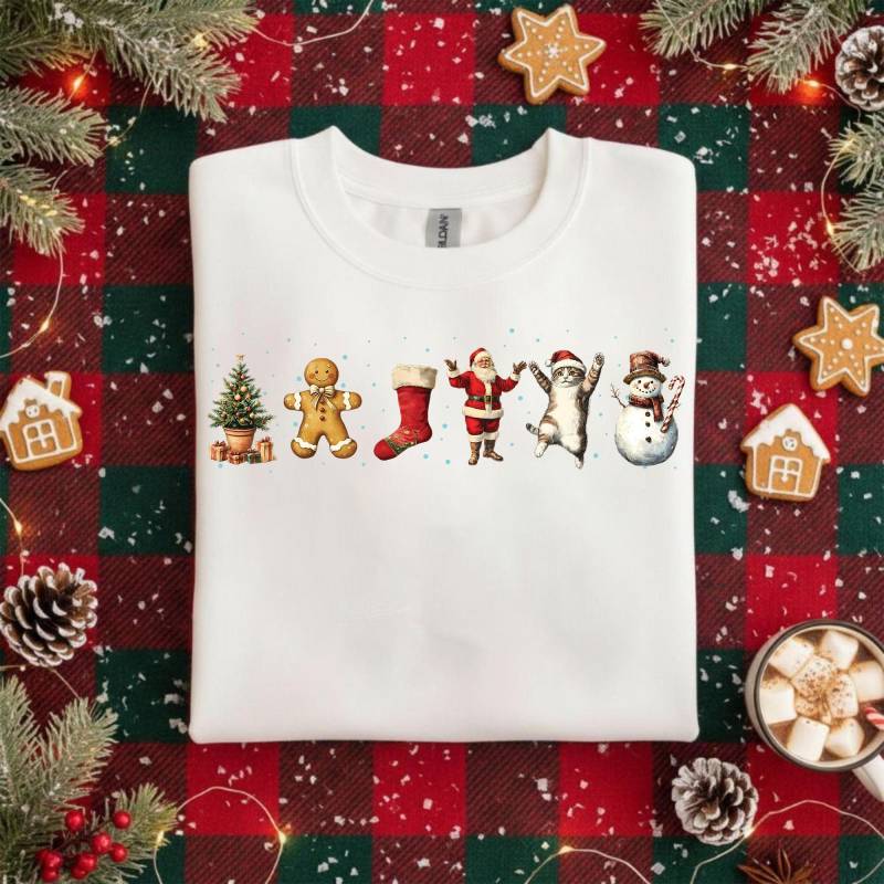 Tanzende Weihnachtsfiguren Shirt, Lustiges Weihnachten T-Shirt, Xmas Cat Sweatshirt, Weihnachtsbaum Lebkuchen Motiv von Shopbey