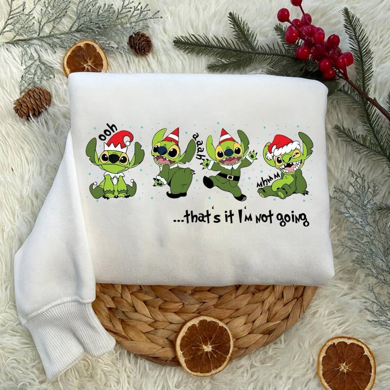 That's Im Not Going Stitch Shirt, Lustiges Weihnachts T-Shirt, Fauler Xmas Sweatshirt, Humor Cartoon Elf Pullover Geschenk Für Weihnachten von Shopbey