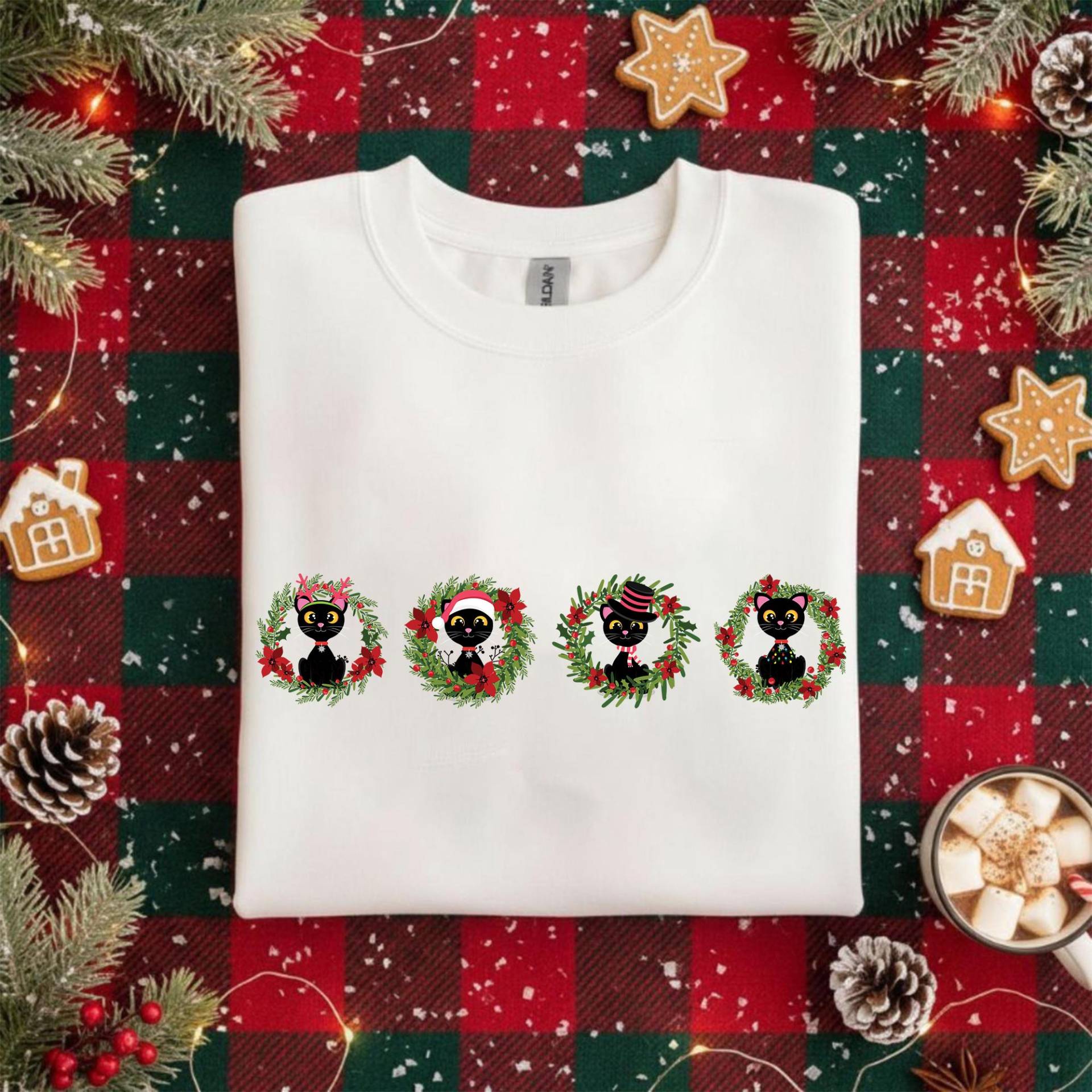 Weihnachtskatze Shirt, Schwarze Katzen Weihnachten T-Shirt, Lustige Sweatshirt, Katzenliebhaber Geschenk, Festliche Wintermode von Shopbey