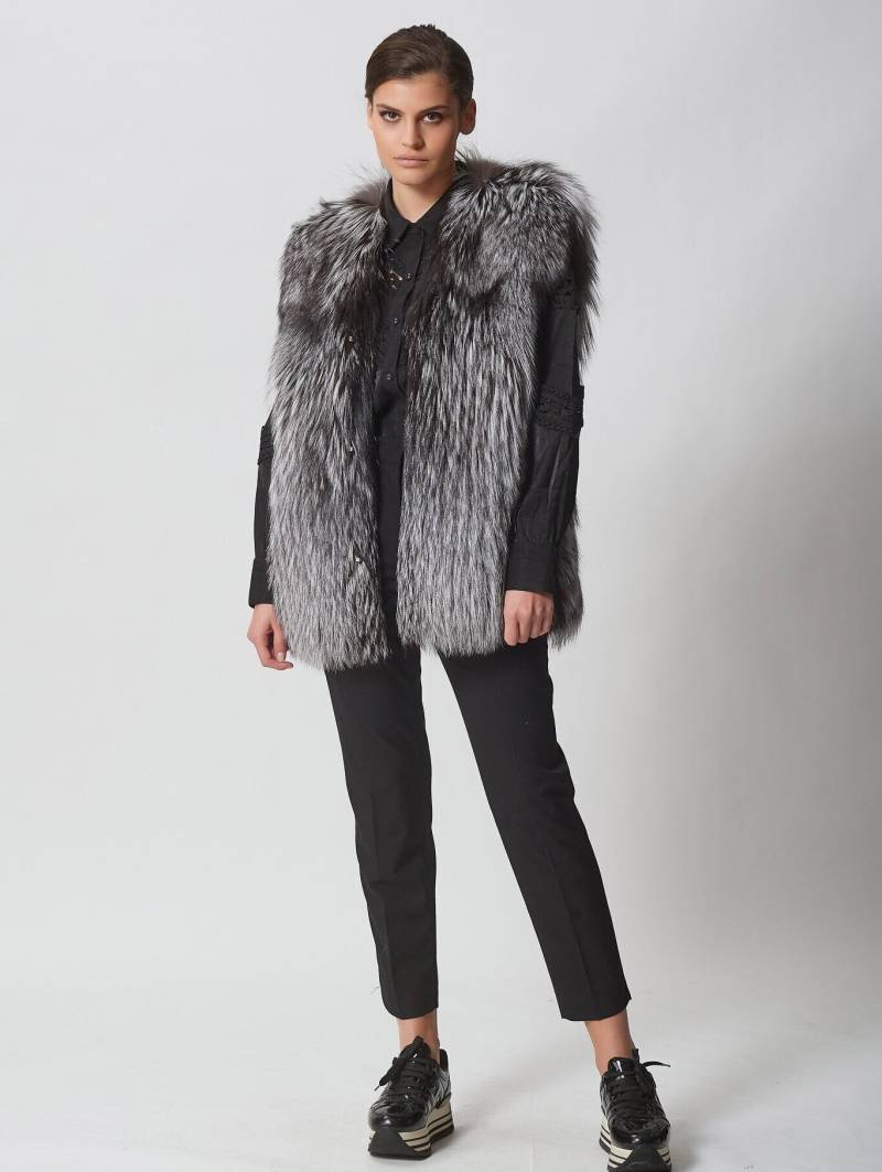Silberfuchs Pelzweste 100% Echtpelz. Vintage Weste von Shopifur