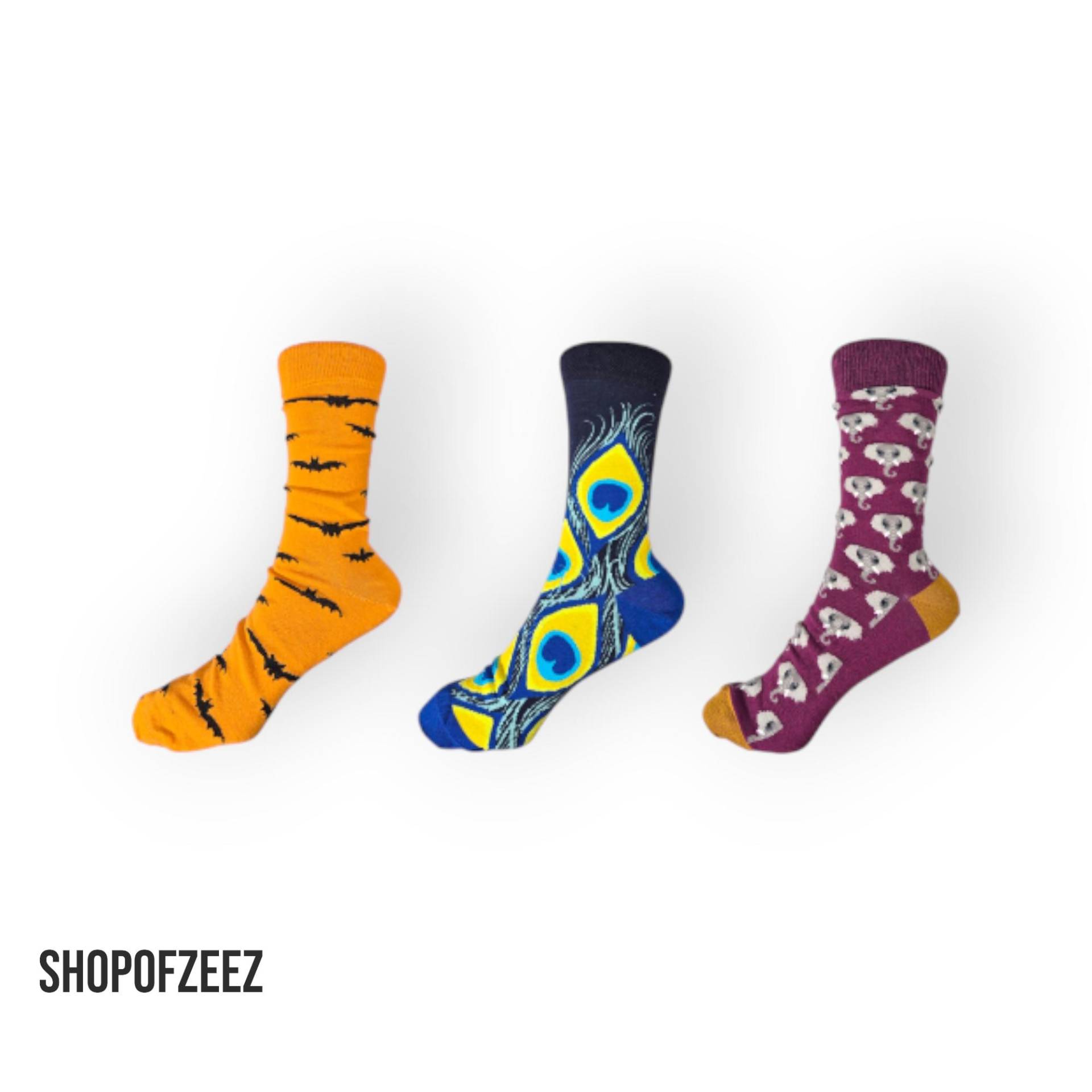 Bunte Socken Mit Tier- Und Musterdesign - Fledermaus, Pfauenfeder Elefant von ShopofZeeZ