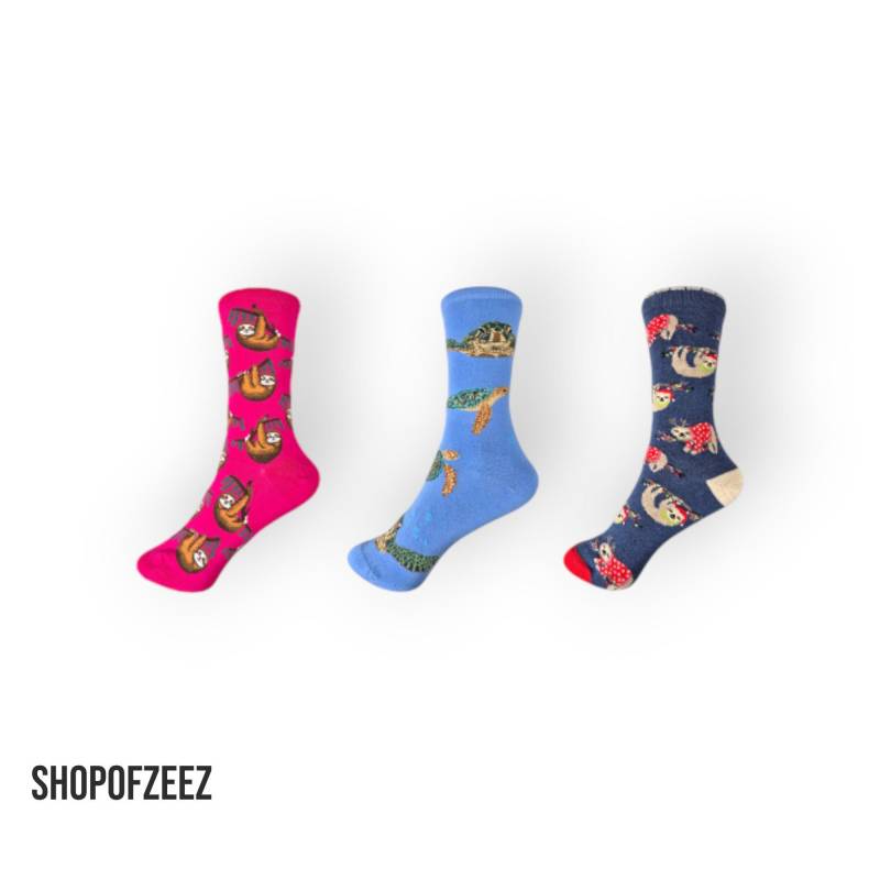 Bunte Motivsocken Mit Tieren - Faultier & Meeresschildkröte von ShopofZeeZ