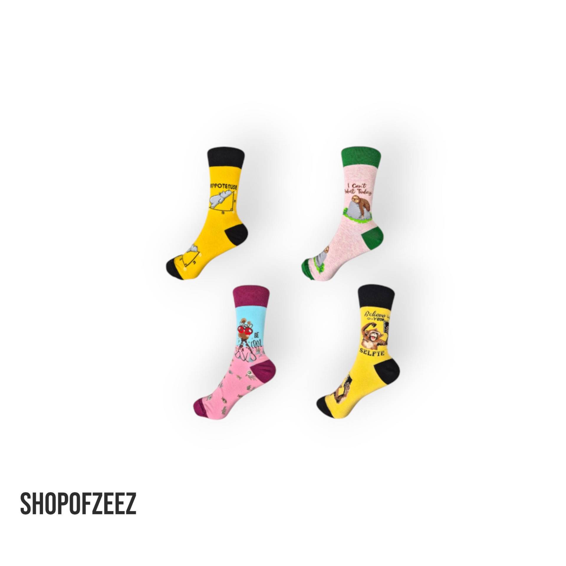 Lustige Socken Mit Tieren - Perfektes Geschenk Für Humorliebhaber | Faultier, Affen, Biene & Hypotenuse Motive von ShopofZeeZ