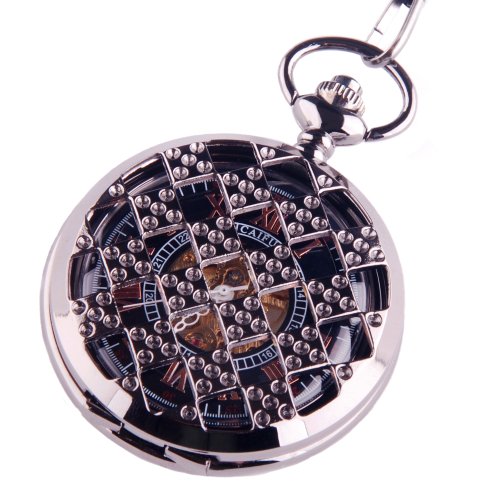 ShoppeWatch Schwarz Taschenuhr Steampunk Skeleton Mechanisches Uhrwerk Hand Wind Römischen Ziffern Cosplay PW-71 von ShoppeWatch