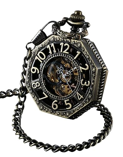 ShoppeWatch Taschenuhr mit Kette Herren | Taschenuhren für Herren | Mechanische Taschen Uhr Handaufzug | Steampunk Pocket Watch PW221 von ShoppeWatch