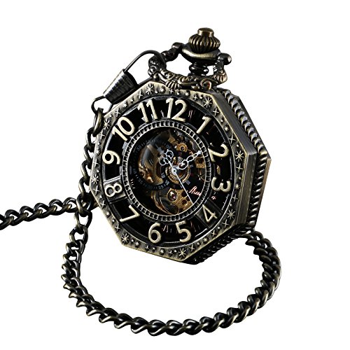 ShoppeWatch Taschenuhr mit Kette Herren | Taschenuhren für Herren | Mechanische Taschen Uhr Handaufzug | Steampunk Pocket Watch Perfekt Für Sammler PW221 von ShoppeWatch