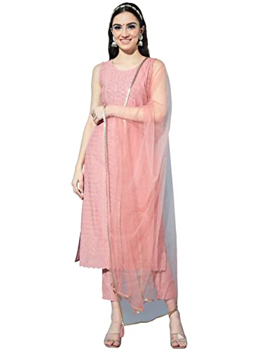 Shopping Queen Damen Seide Chikankari Kurta Hose & Dupatta Set, Rostorange, 4X-Large von Shopping Queen