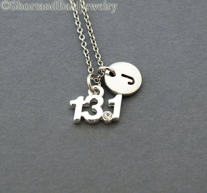 13.1 Marathon, Halbmarathon, 13.1, Initial Halskette, Initiale Hand Gestempelt, Personalisiert, Antikes Silber, Monogramm von ShortandBaldJewelry