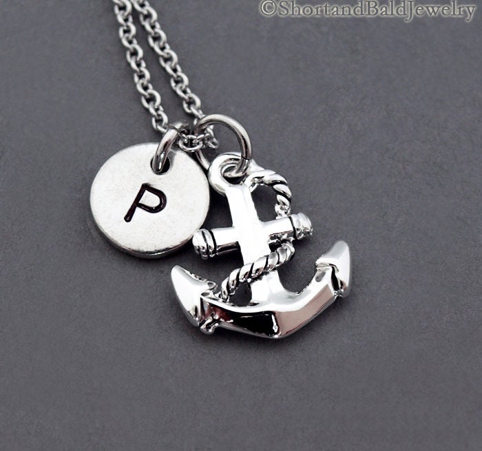 Anker Halskette, Und Seil Charme Nautik, Antikes Silber, Ursprüngliche Erste Hand Gestempelt, Personalisiert, Monogramm von ShortandBaldJewelry