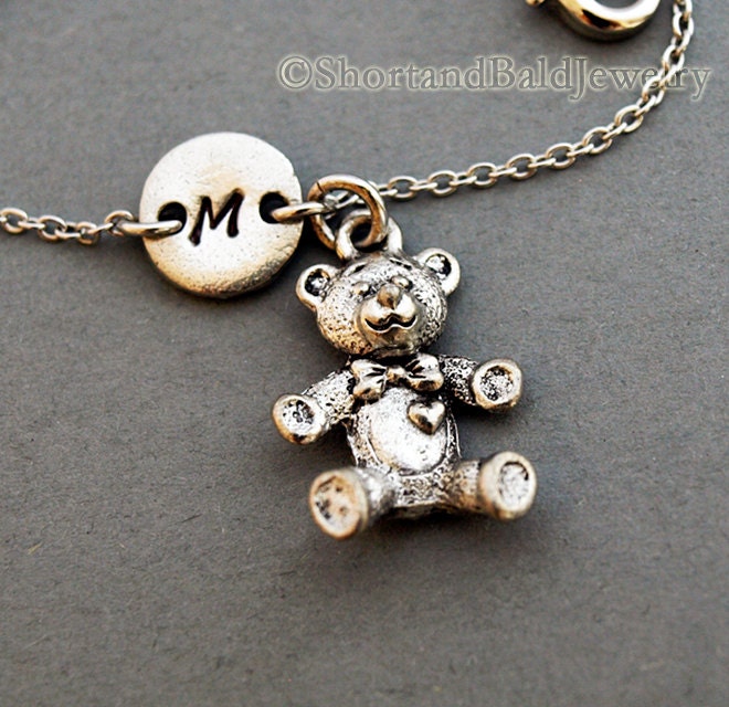 Armband Teddybär, Antiksilber, Initialarmband, Freundschaft, Mütter, Verstellbar, Monogramm von ShortandBaldJewelry