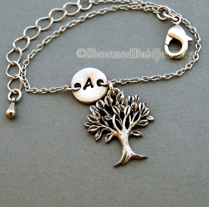 Baum Des Lebens Bettelarmband, Stammbaum, Antikes Silber, Anfangsarmband, Freundschaft, Mütter, Verstellbar, Monogramm von ShortandBaldJewelry