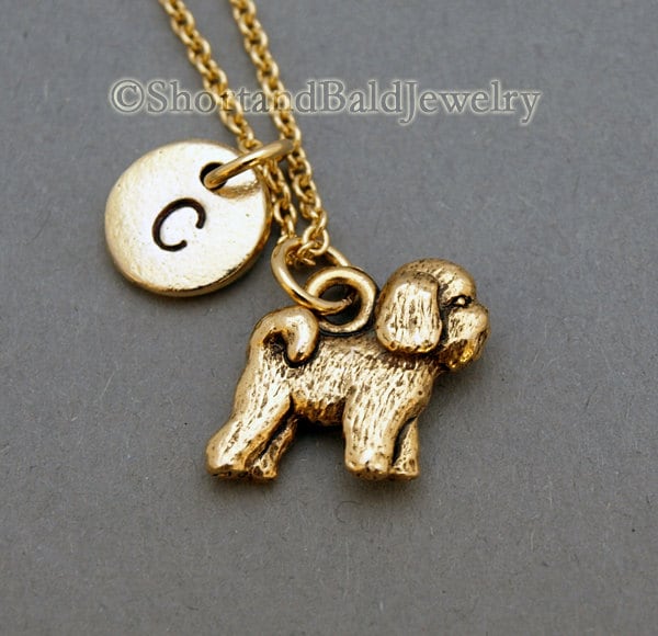 Bichon Frise Halskette, Antikes Gold, Erste Hand Gestempelt, Personalisiert, Monogramm von ShortandBaldJewelry