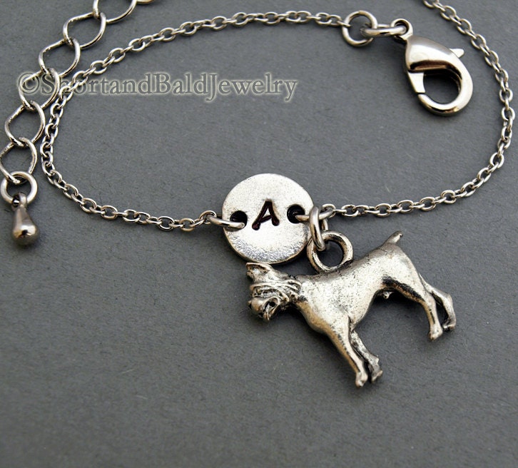 Boxer Hund Bettelarmband, Antik Silber, Initial Armband, Freundschaft, Mütter, Verstellbar, Monogramm von ShortandBaldJewelry