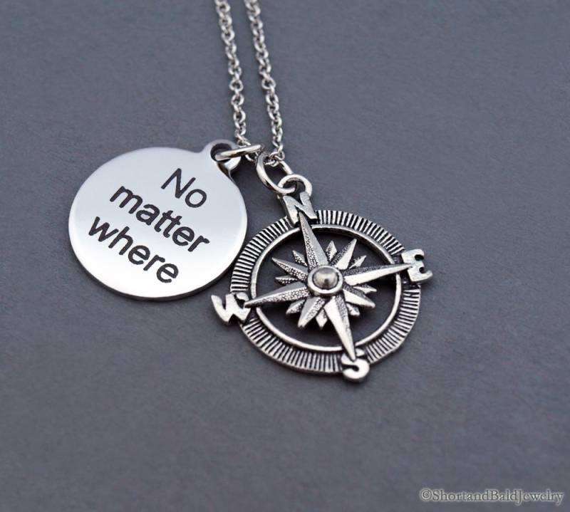 Egal Wo Halskette, Egal Charme, Kompass, Kompass Charmehalskette, Mutter Tochter, Beste Freunde, Bff Armreif von ShortandBaldJewelry