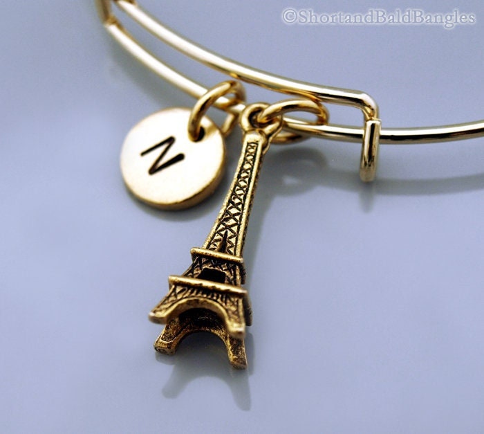 Eiffelturm Armreif, Paris Charm, Gold Armband, Expandable Charm Monogramm, Initial Armband von ShortandBaldJewelry