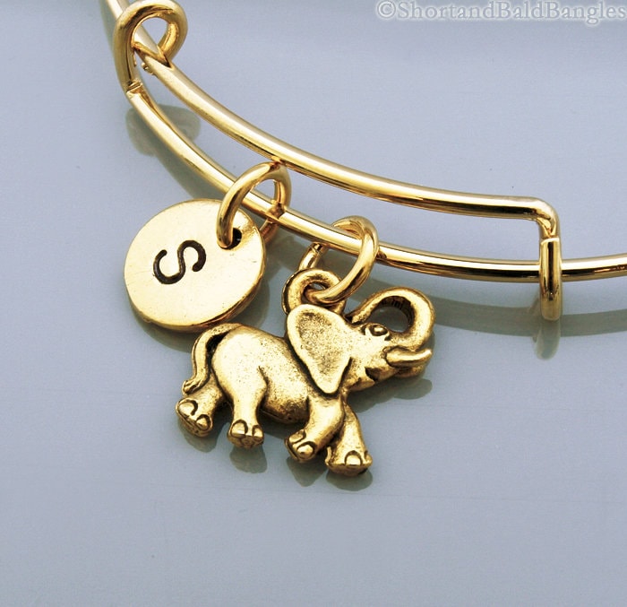 Elefant Charm Armreif, Armband, Baby Elefant, Erweiterbar Personalisiertes Monogramm, Initial Armband von ShortandBaldJewelry