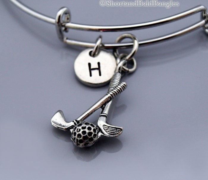 Golfschlägerarmband, Golfschläger, Golfcharmearmband, Golferarmband, Erweiterbarer Armreif, Charm-Armband, Initialarmband von ShortandBaldJewelry