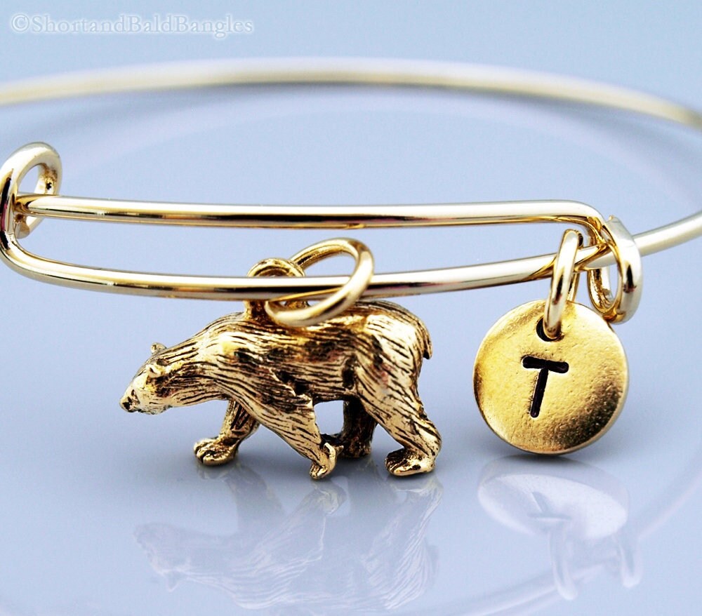 Grizzly Bär Charm Armreif, Armband, Schmuck, Expandable Initial Armband von ShortandBaldJewelry