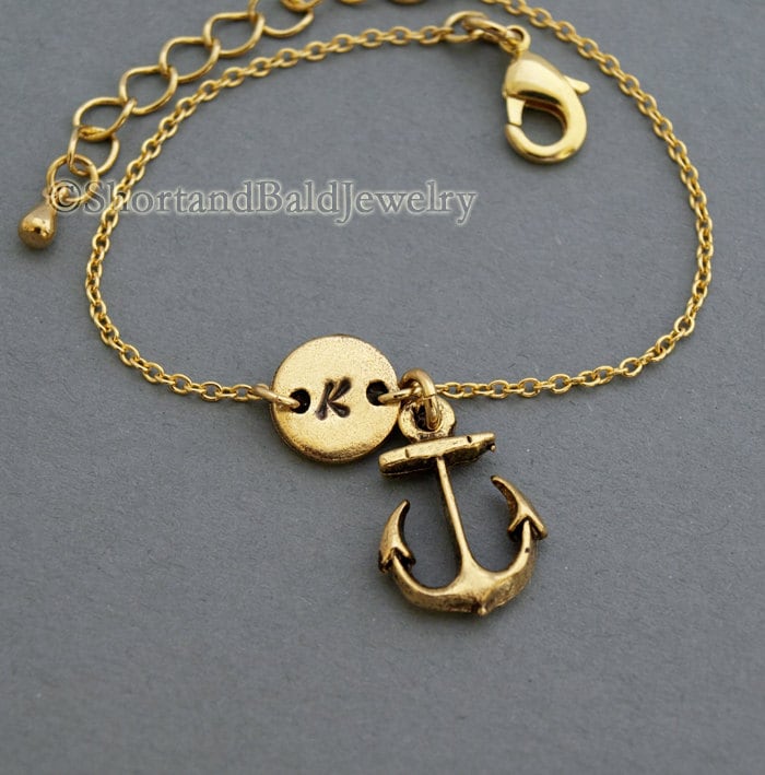 Kleines Anker Bettelarmband, Nautisch, Antik Gold, Initial Armband, Freundschaft, Mütter, Verstellbar, Monogramm Kleines Anker Bettelarmband, Nautisch, Antik Gold, Initial Armband, Freundschaft, Mütter, Verstellbar, Monogramm von ShortandBaldJewelry