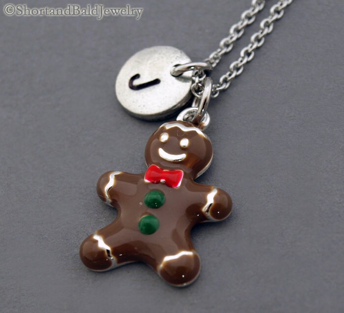Lebkuchenmann Halskette, Lebkuchen Cookie, Lebkuchenmann, Initial Initiale Hand Gestempelt, Personalisiert, Monogramm von ShortandBaldJewelry
