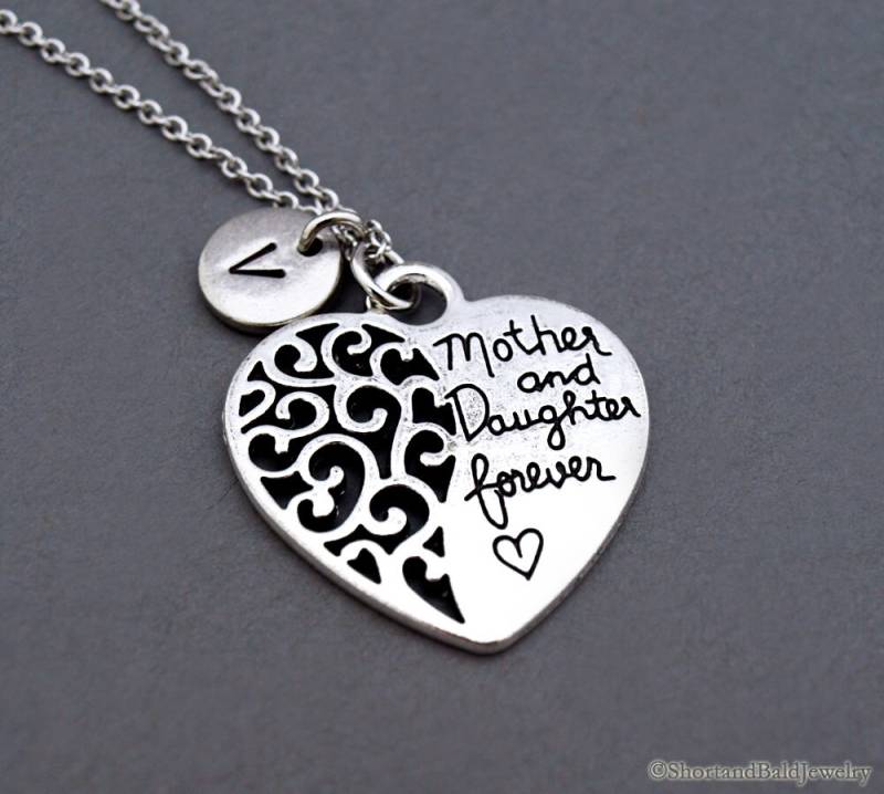 Mutter Und Tochter Für Immer, Filigraner Herz Charm, Liebe, Initial Halskette, Monogramm von ShortandBaldJewelry