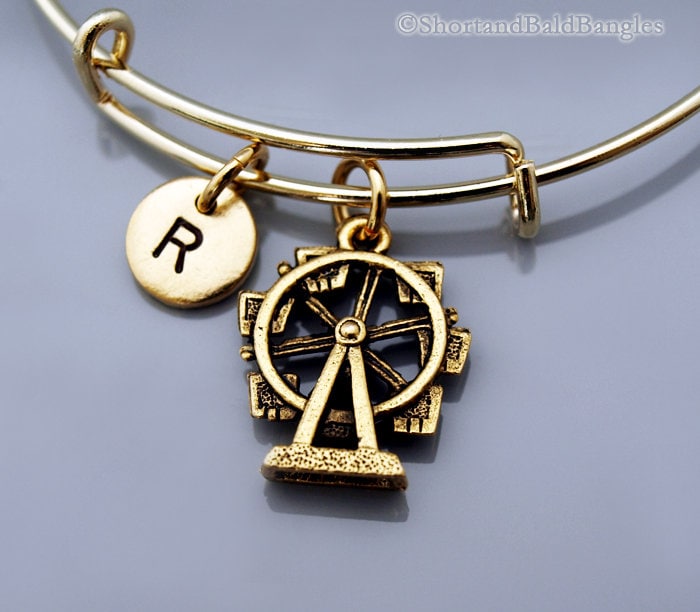 Riesenrad Armreif, Armband, Großes Rad, Gold Riesenrad, Großes Erweiterbarer Monogramm, Initial Armband von ShortandBaldJewelry