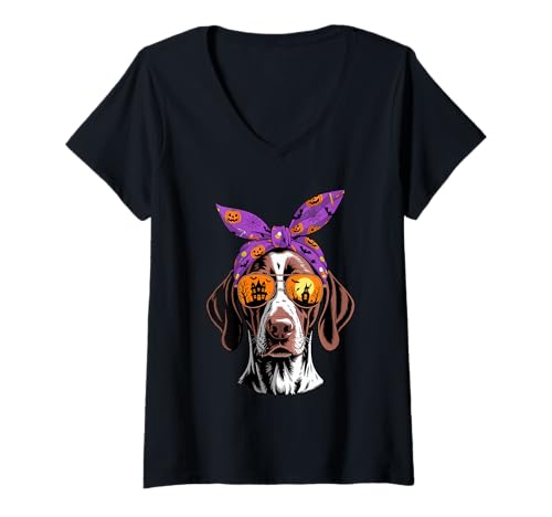 Damen Halloween Bandana German Shorthaired Pointer Dog GSP T-Shirt mit V-Ausschnitt Damen Halloween Bandana German Shorthaired Pointer Dog GSP T-Shirt mit V-Ausschnitt von Shorthaired Pointer Dog Lover Gifts