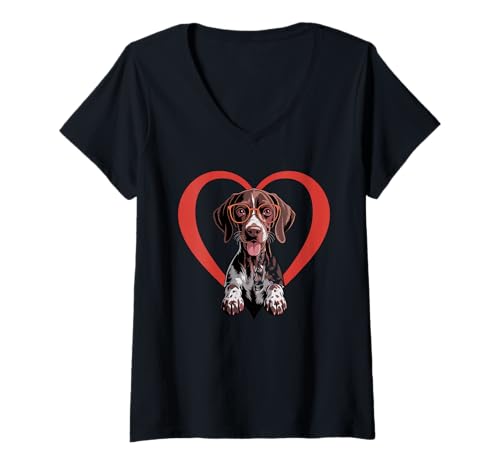 Damen Heart German Shorthaired Pointer Glasses Dog GSP T-Shirt mit V-Ausschnitt Damen Heart German Shorthaired Pointer Glasses Dog GSP T-Shirt mit V-Ausschnitt von Shorthaired Pointer Dog Lover Gifts