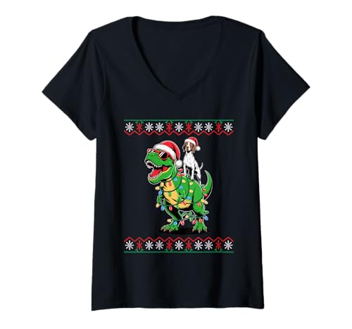 Damen Weihnachten German Shorthaired Pointer Dinosaurier GSP T-Shirt mit V-Ausschnitt Damen Weihnachten German Shorthaired Pointer Dinosaurier GSP T-Shirt mit V-Ausschnitt von Shorthaired Pointer Dog Lover Gifts