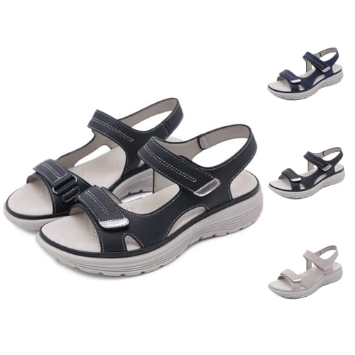 Orthopädische sandalen damen PU leder, Sandalen mit Fußgewölbeunterstützung verstellbaren Trägern und Sandalen mit ergonomischer Sohle für Spaziergänge, Freizeit, Wandern(Size:EU 39,Color:Black) von Shorts Collection