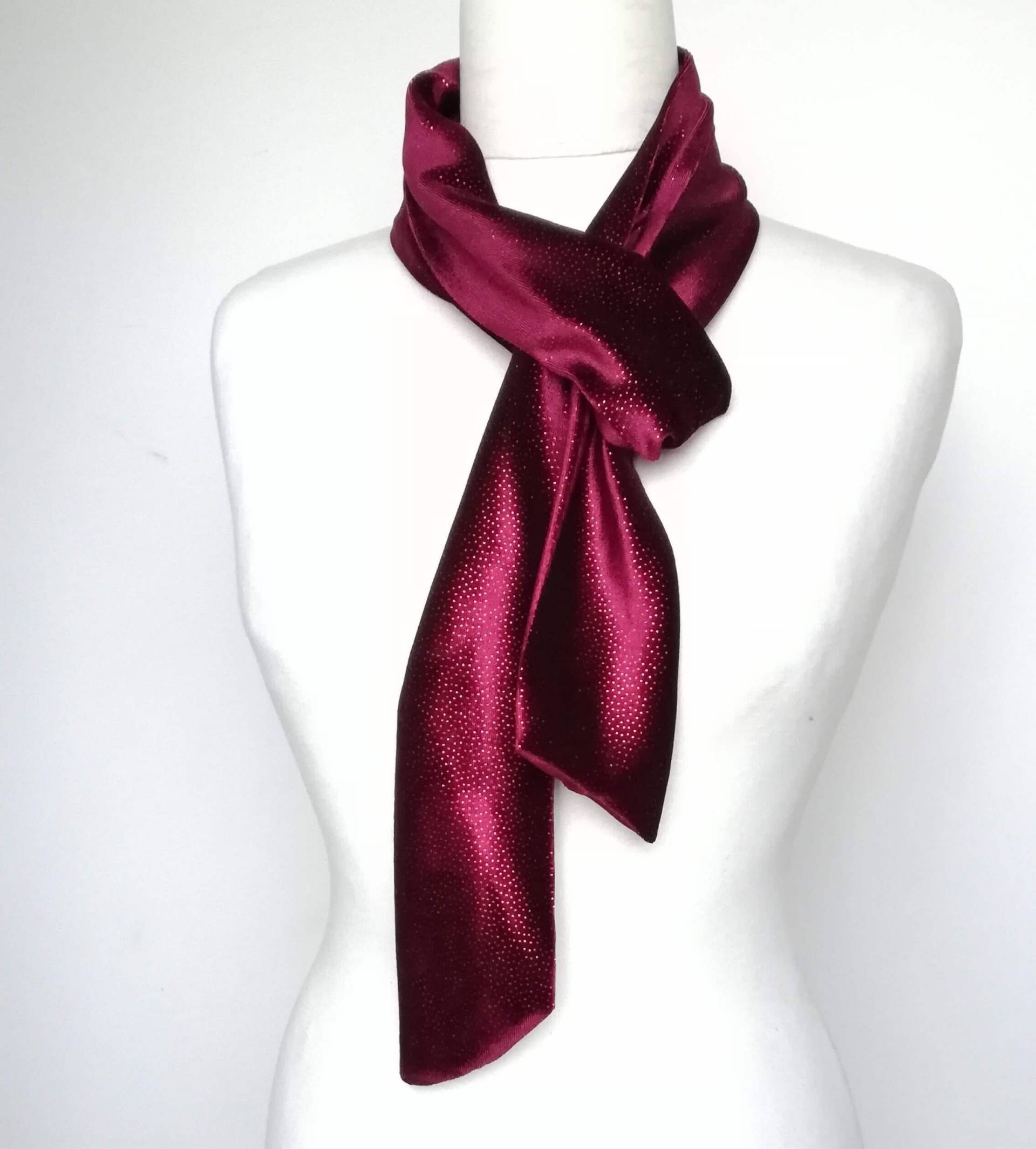 Samtschal, Weinroter Samtschal Mit Schimmerndem Druck, Skinny Schal Samt, Stirnband, Krawatte, Sparkle Schal, Stirnband von ShoshkaBoutique