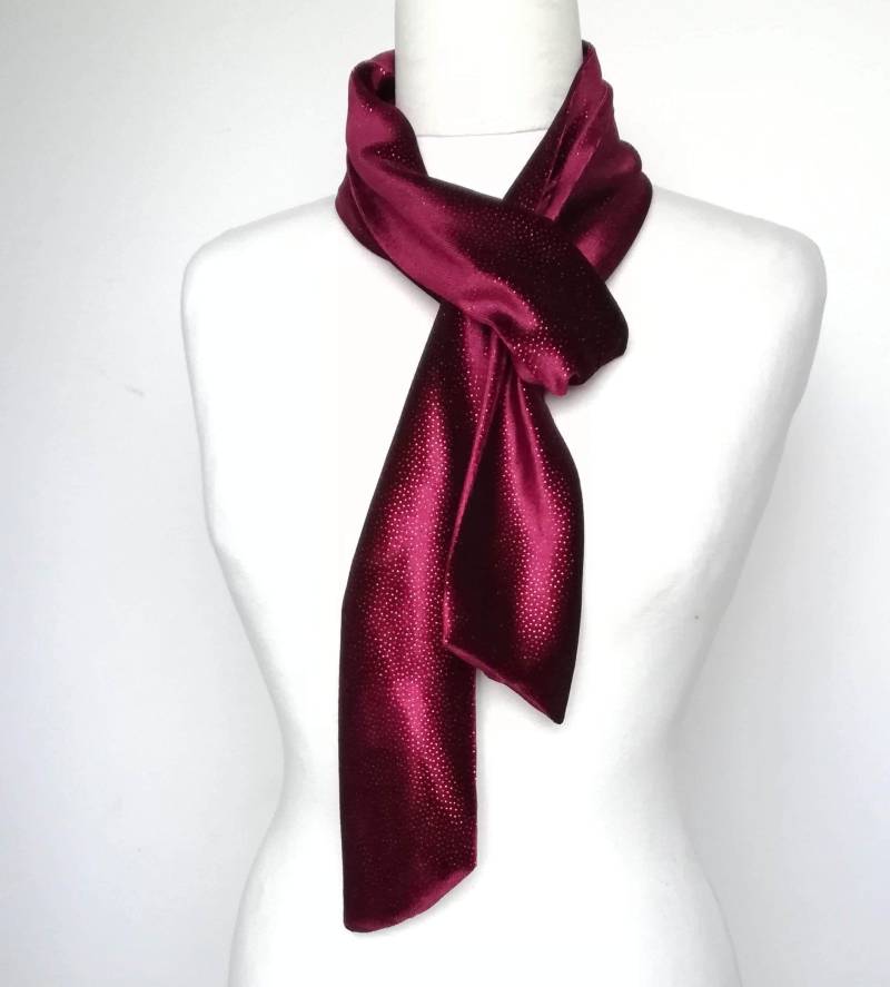 Samtschal, Weinroter Samtschal Mit Schimmerndem Druck, Skinny Schal Samt, Stirnband, Krawatte, Sparkle Schal, Stirnband Samtschal, Weinroter Samtschal Mit Schimmerndem Druck, Skinny Schal Samt, Stirnband, Krawatte, Sparkle Schal, Stirnband von ShoshkaBoutique
