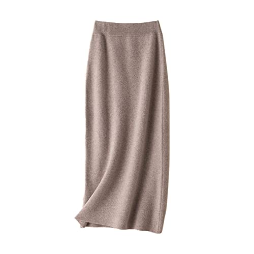 Shouqiao Damen Midi Rock Elegant Elastischer Rock mit hoher Taille einfarbiger Bleistiftrock Strickrock Sretchy Bequemer A-Linie Langer Rock, Khaki, L von Shouqiao