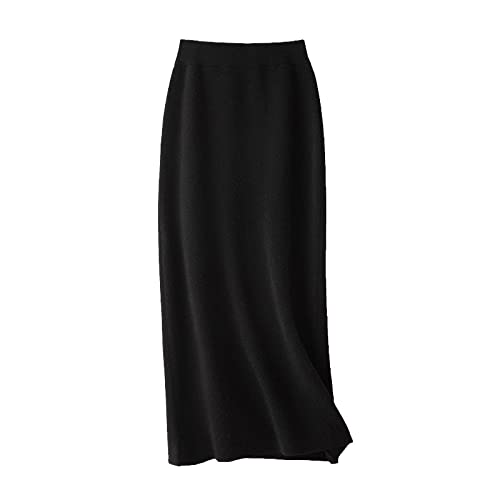 Shouqiao Damen Midi Rock Elegant Elastischer Rock mit hoher Taille einfarbiger Bleistiftrock Strickrock Sretchy Bequemer A-Linie Langer Rock, Schwarz, L von Shouqiao