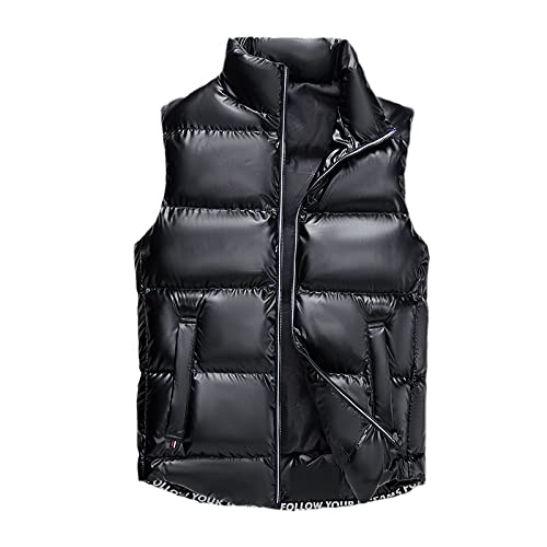 Shouqiao Glänzende Herren-Daunenweste Mit Stehkragen Für Den Winter Im Freien Gepolsterte Weste Warm Verdicken Reißverschluss Ärmellose Jacke Mit Taschen Schwarz 5XL von Shouqiao