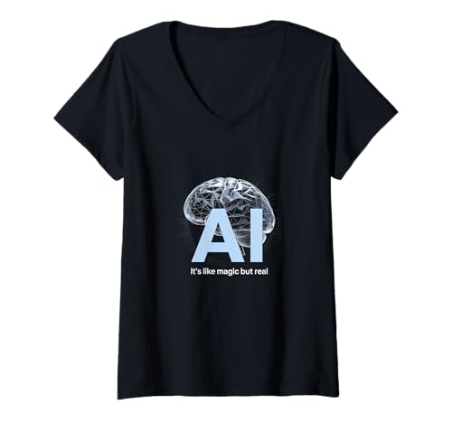 Damen Künstliche Intelligenz KI wie Magie aber echt T-Shirt mit V-Ausschnitt Damen Künstliche Intelligenz KI wie Magie aber echt T-Shirt mit V-Ausschnitt von Show off your expertise as a Prompt Engineer