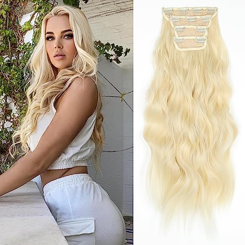 ShowJarlly Clip in Extensions, 4PCS 60 cm Voller Kopf Haarverlängerungen mit Clips Synthetik Gewellte Haarextension Wavy Haar Extensions Clip in Haarteil für Frauen von ShowJarlly