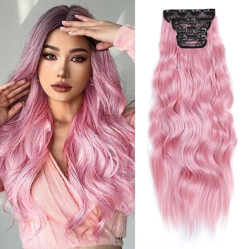 ShowJarlly Clip in Extensions, 4PCS 60 cm Voller Kopf Haarverlängerungen mit Clips Synthetik Gewellte Haarextension Wavy Haar Extensions Clip in Haarteil für Frauen von ShowJarlly