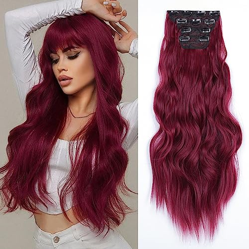 ShowJarlly Clip in Extensions, 4PCS 60 cm Voller Kopf Haarverlängerungen mit Clips Synthetik Gewellte Haarextension Wavy Haar Extensions Clip in Haarteil für Frauen von ShowJarlly
