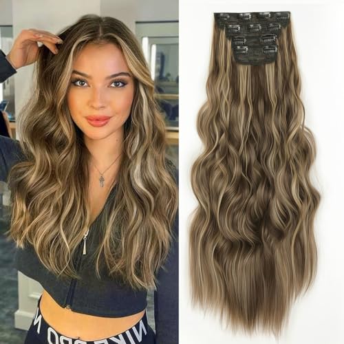 ShowJarlly Clip in Extensions, 4PCS 60 cm Voller Kopf Haarverlängerungen mit Clips Synthetik Gewellte Haarextension Wavy Haar Extensions Clip in Haarteil für Frauen ShowJarlly Clip in Extensions, 4PCS 60 cm Voller Kopf Haarverlängerungen mit Clips Synthetik Gewellte Haarextension Wavy Haar Extensions Clip in Haarteil für Frauen von ShowJarlly
