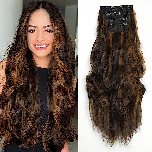 ShowJarlly Clip in Extensions, 4PCS 60 cm Voller Kopf Haarverlängerungen mit Clips Synthetik Gewellte Haarextension Wavy Haar Extensions Clip in Haarteil für Frauen von ShowJarlly