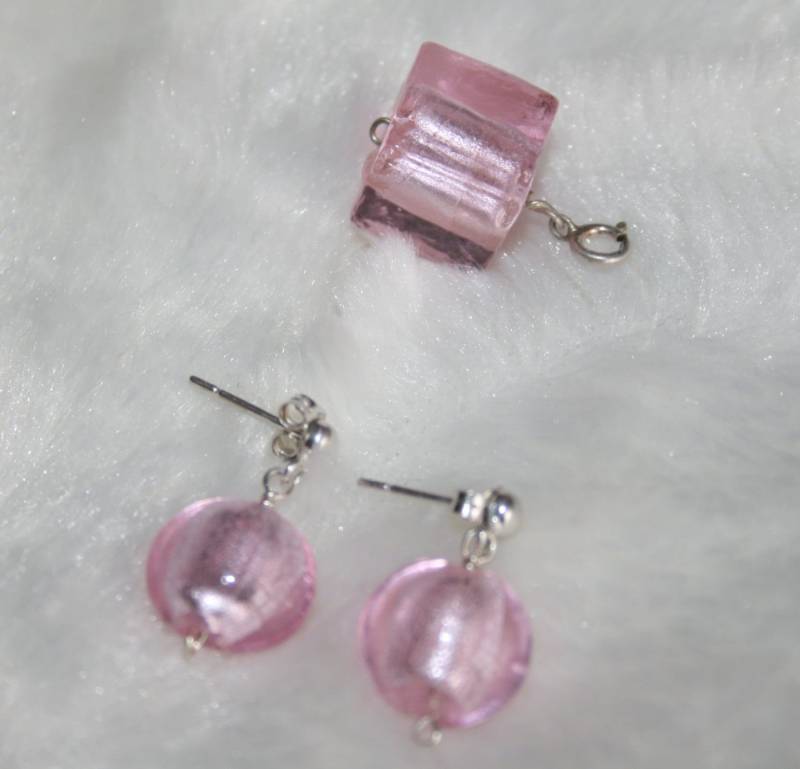 Alle Ohrringe Sterling Silber Und Anhänger Mit Rosa Ball Stil Murano, Blatt Silber Alle Ohrringe Sterling Silber Und Anhänger Mit Rosa Ball Stil Murano, Blatt Silber von ShowMeBeautiful