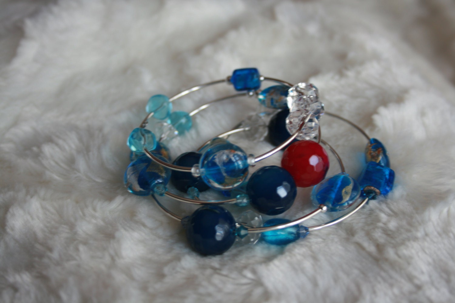 Armband-Multiturn Sterlingsilber, Pink Und Blau-Achat, Glas Kristall Armband-Multiturn Sterlingsilber, Pink Und Blau-Achat, Glas Kristall von ShowMeBeautiful
