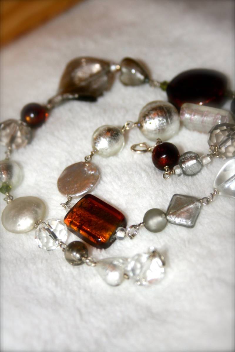 Sterling Silber Halskette, Süßwasser-Perlen, Großzügige Formen Murano Stil Aus Kupfer Und Silber, Swarovski Kristall von ShowMeBeautiful