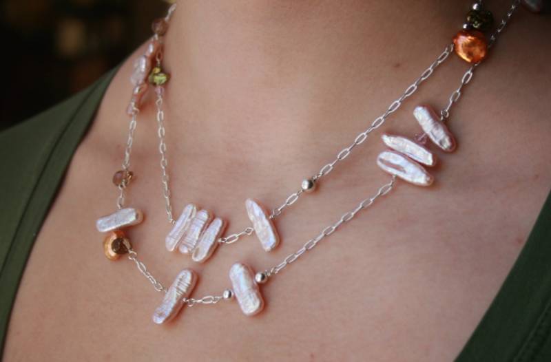 sterling Silber Lange Halskette, Süßwasserperlen Aus Barocken Formen, Kugeln Swarovski Kristall, Briollete Quartz von ShowMeBeautiful