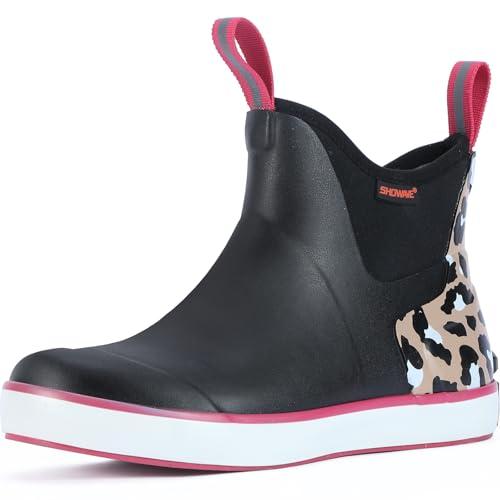 Showave Damen Regenstiefel Wasserdicht Knöchel Gummi Deck Stiefel Isolierte Neopren Rutschfeste Stiefel Leichte Outdoor Jagd Angeln Garten Stiefel für Frauen, Gepard, 42 EU von Showave
