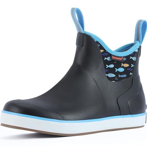 Showave Damen Regenstiefel Wasserdicht Knöchel Gummi Deck Stiefel Isolierte Neopren Rutschfeste Stiefel Leichte Outdoor Jagd Angeln Garten Stiefel für Frauen, Schwarzmeerfisch, 42 EU von Showave